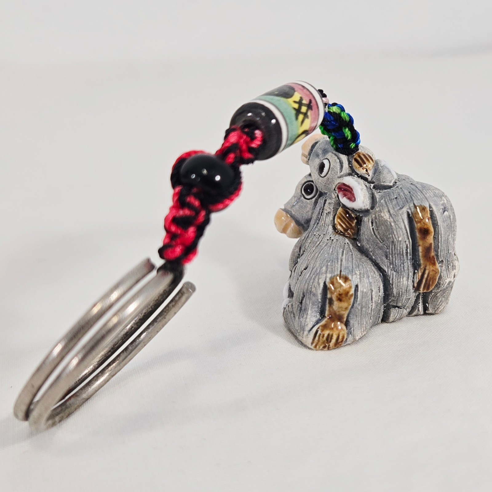 Vintage Handcrafted and Carved Soapstone Donkey Key Ring Peru Souvenir 1.5"