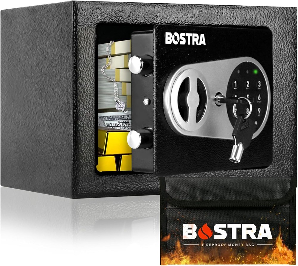 Bostra Fireproof Safe Box with Sensor Light & 0.23 Cubic Feet, Silver