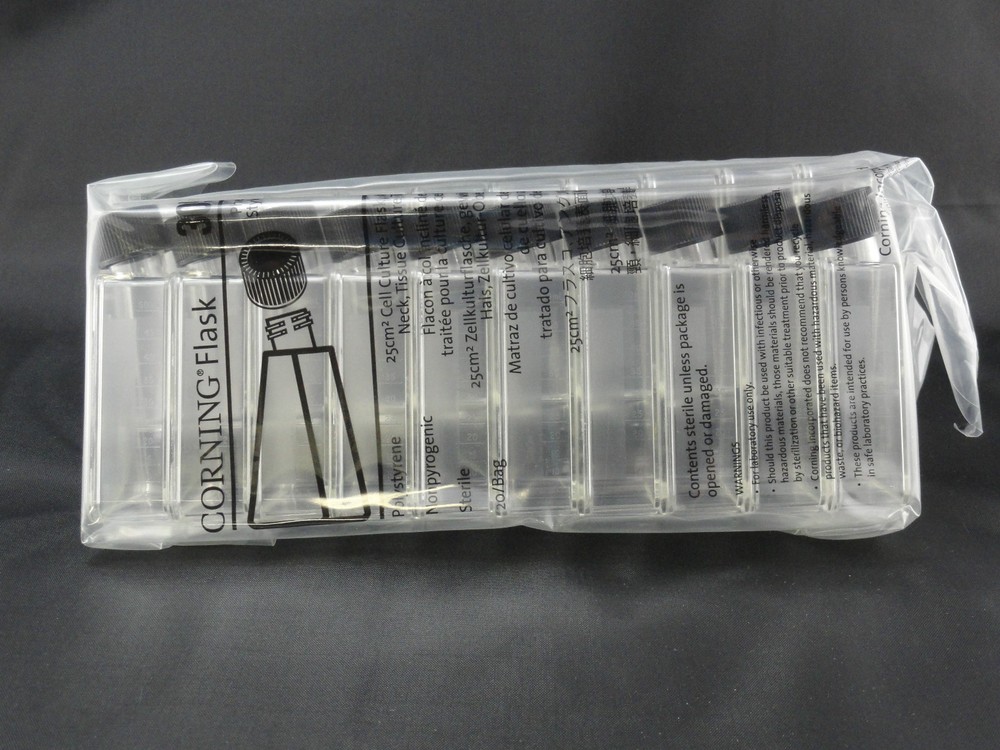 20 Corning 25cm² Cell Culture Flasks 3055 Angled Neck Triangular Sterile Treated