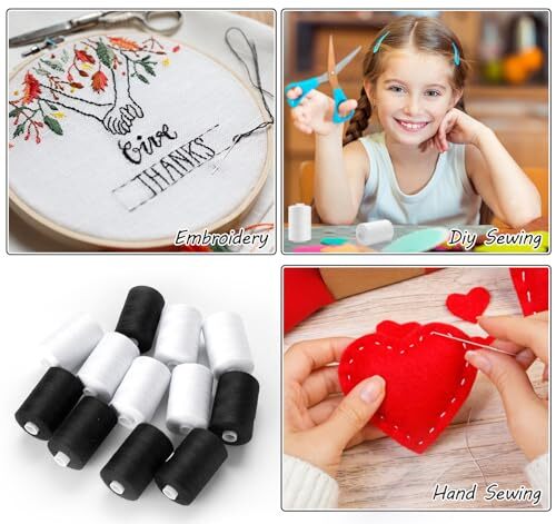 2PCS Thread for Sewing, 1000Yard White Sewing Thread, All Purpose Sewing