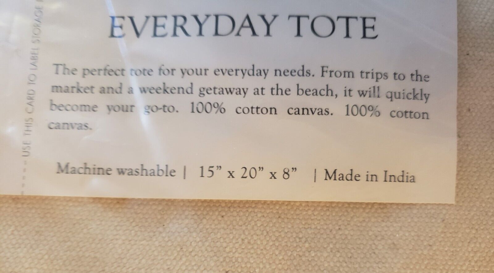 The Laundress - EVERYDAY TOTE BAG - 100% Cotton Canvas - 15" x 20" x 8" - NEW