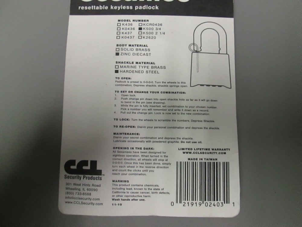 CCL Security Products Sesamee Changable Combination Lock