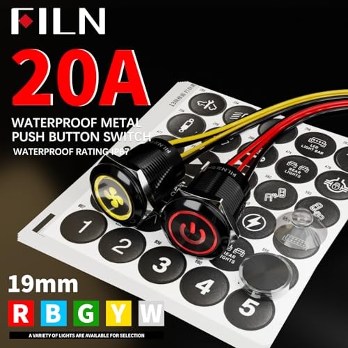 2-Pack 19mm LED Latching Push Button Switch, 12V-24V Black shell-Latching Red