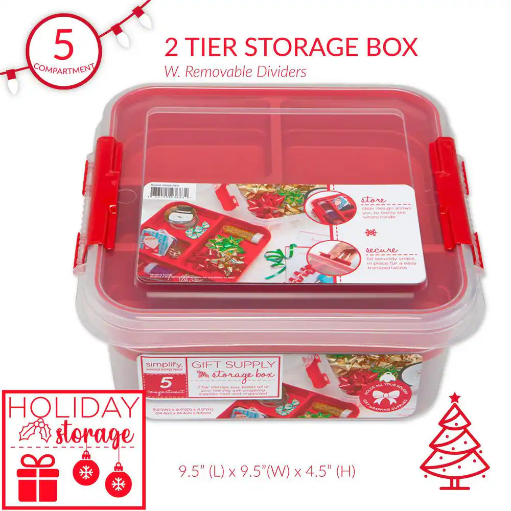 5 Compartment Gift Supply Storage Box in Red