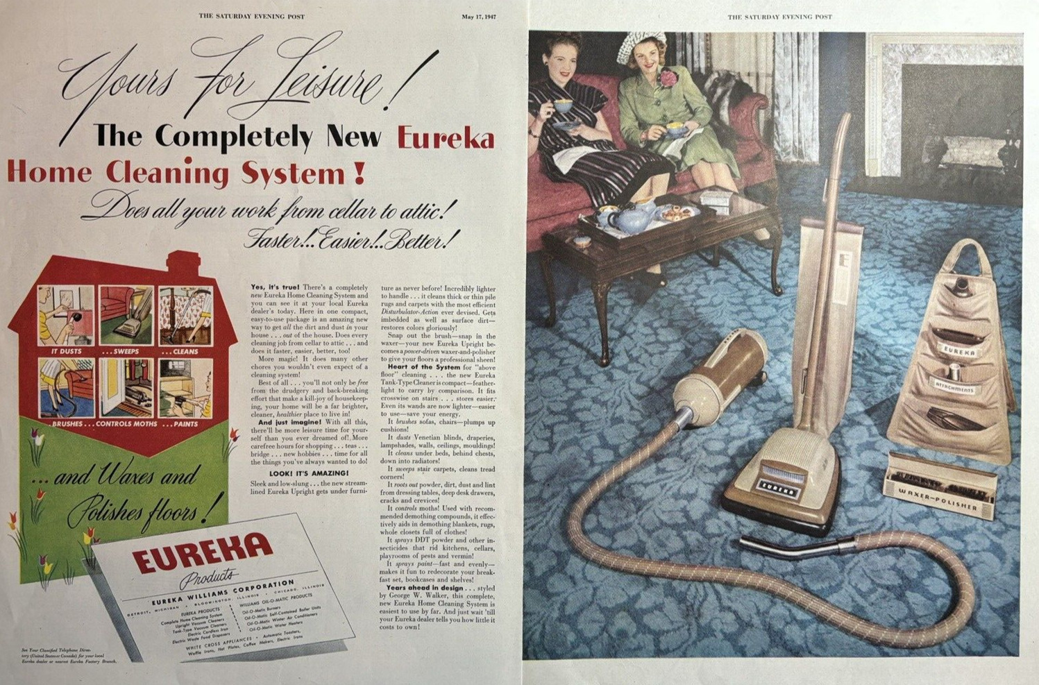 1947 Eureka Williams Corp Detroit Products Vacuum Cleaner Cleaning VTG Print Ad
