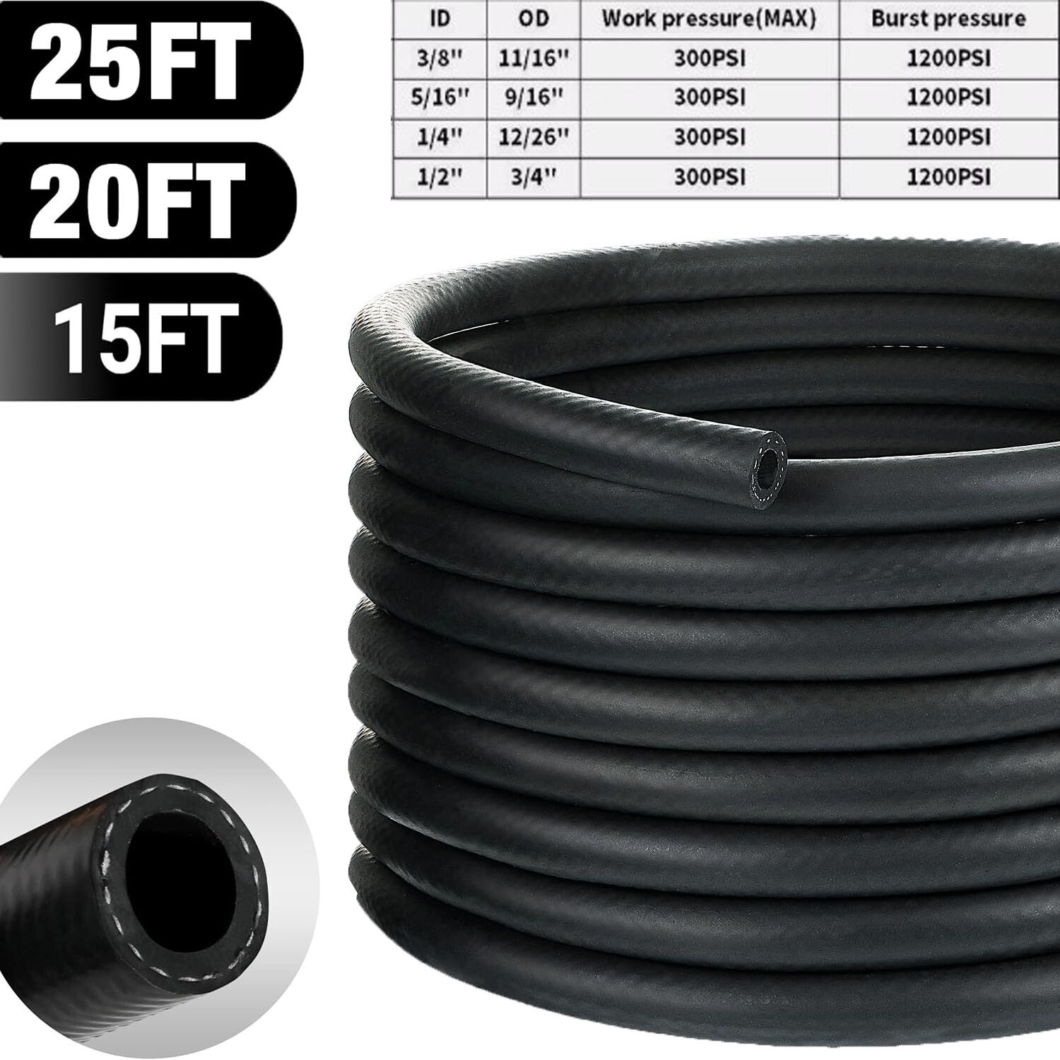 Fuel Line Hose Gas Lines Rubber NBR Push on Hose 3/16" 1/4" 5/16" 3/8" 1/2" 5/8"