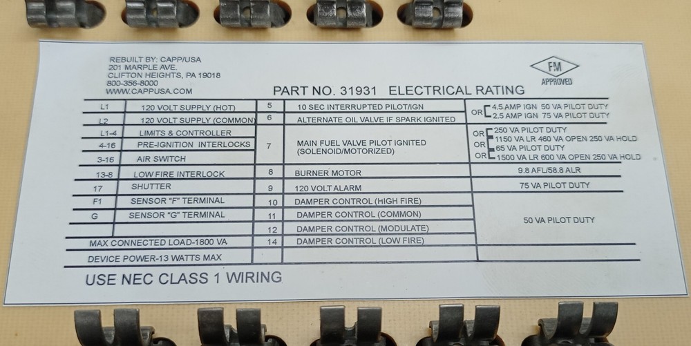 CAPP USA 31931 BURNER CONTROL PROGRAMMER