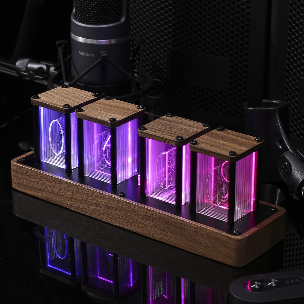 Nixie Tube Clock Walnut Digital Clock, Support Wi-Fi Time SYNC, Alarm & Timer...