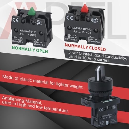 2PCS 22MM 2 Position Selector Switch Maintained 1NO 2 Position Maintained