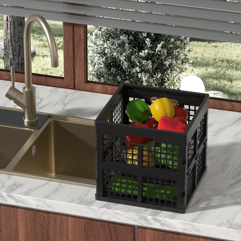3 PCS Black 18 L Square Milk Crate Plastic Stackable Storage Utility Box