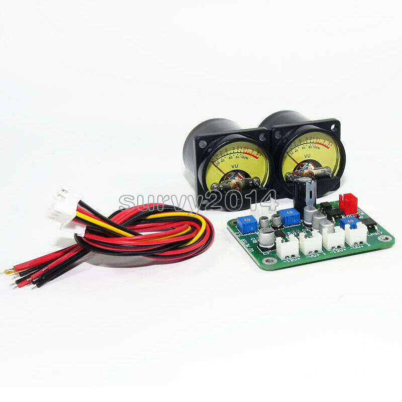 2pc 10-12V VU Panel Meter 500UA Warm Back Light Recording +Cable w/Driver Module