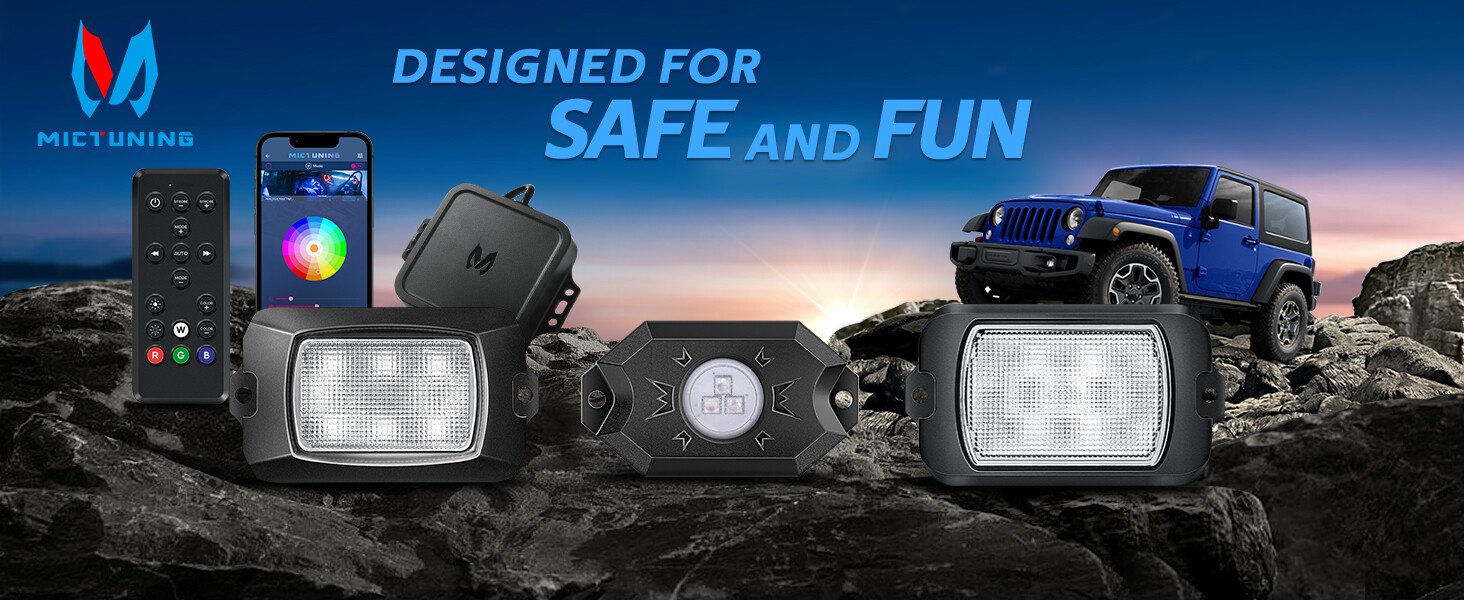 MICTUNING 2nd-Gen RGB LED Rock Lights Bluetooth 8 Pods Underbody Neon Lights Kit