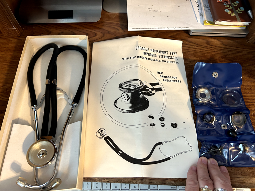 Vtg Sprague Rappaport Type Stethoscope 5 Interchangeable Spring-Lock Chestpieces