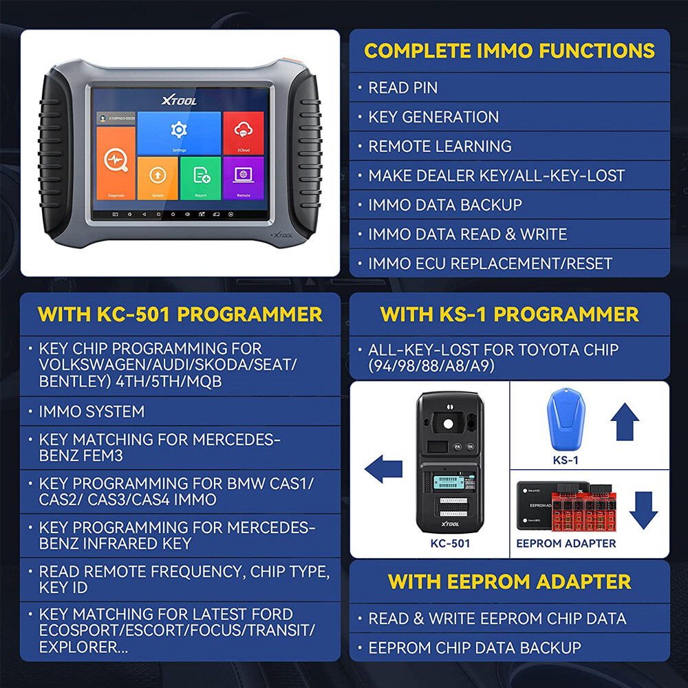 XTOOL X100 PAD3+KC501+KS1 Auto OBD2 IMMO K^ey Programming Car Diagnostic Scanner