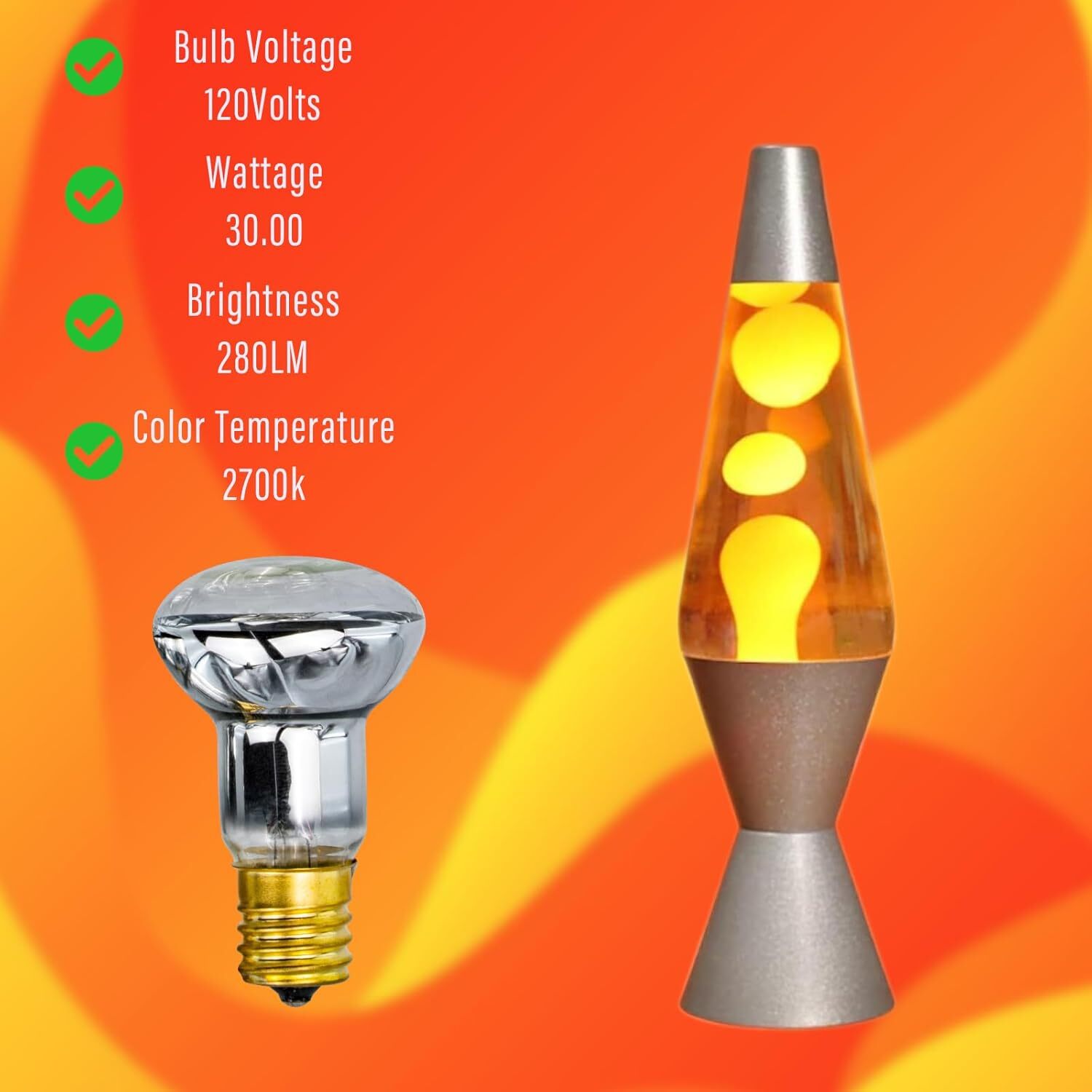 4 Pack Lava Lamp Bulb 120V R39 E17 30W Reflector Type Bulb,Glitter Lamps Bedroom