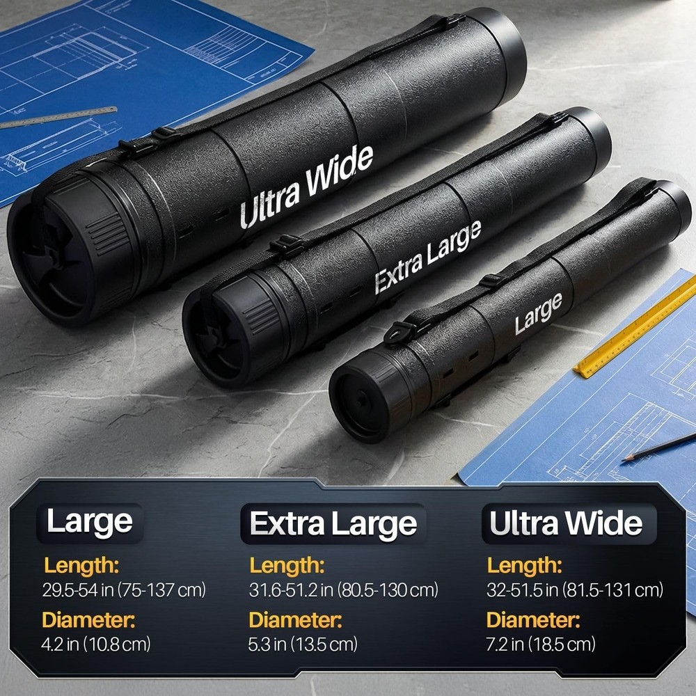 Flexzion Poster, Art, Document Tube with Strap, Expandable Extra Large