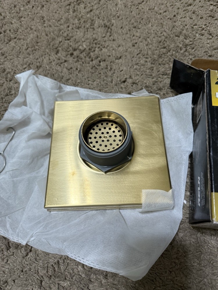 Reln Square Shower Drain with Square Pattern Cover Brushed Gold 6" x 6" QUALITY!