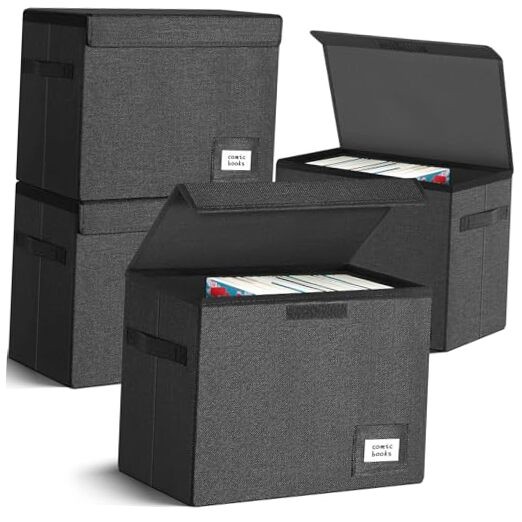 4 Pack Comic Book Storage, Collapsible and Stackable Comic Short 4 pack black