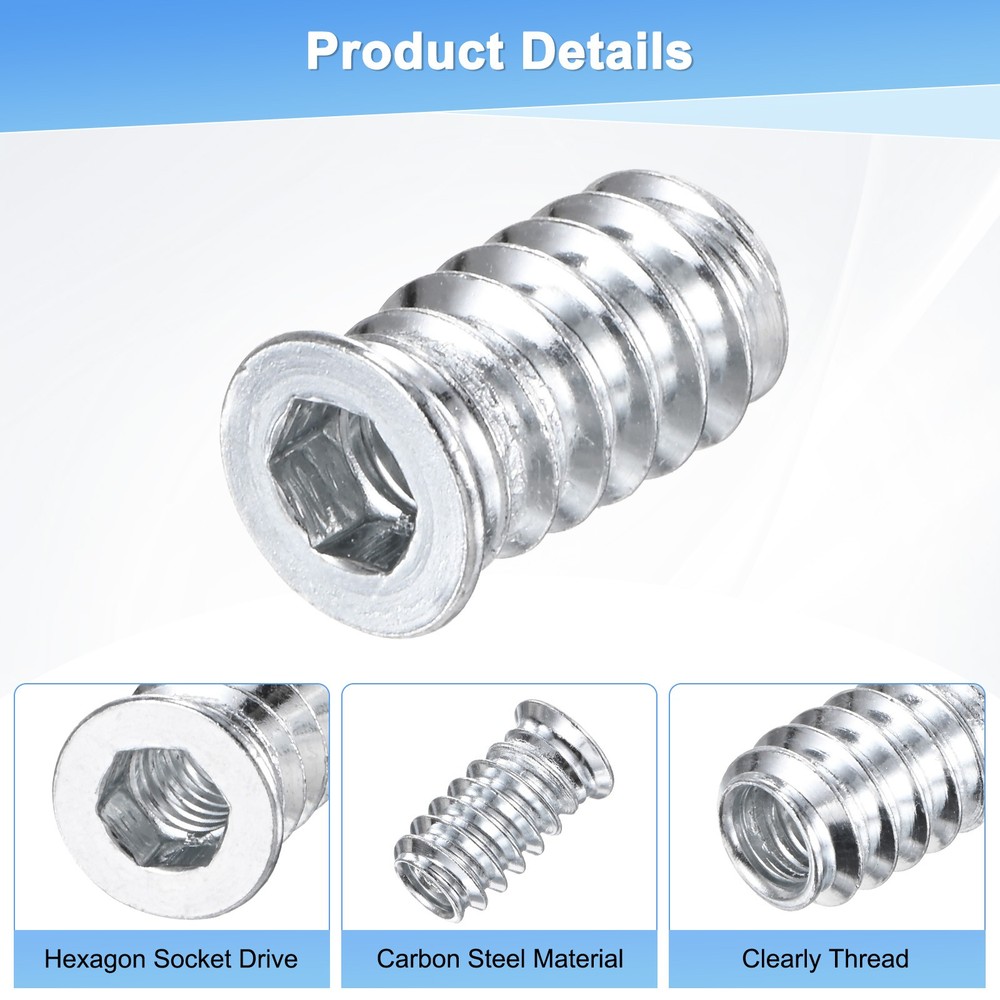 20-Pack Threaded Inserts for Wood, M6x20mm Threaded Insert Nuts [Silver Tone]