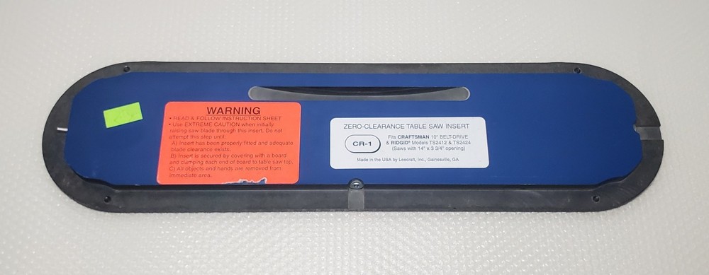 Leecraft Zero-Clearance CR-1 Table Saw Insert ~ New/ Old Stock