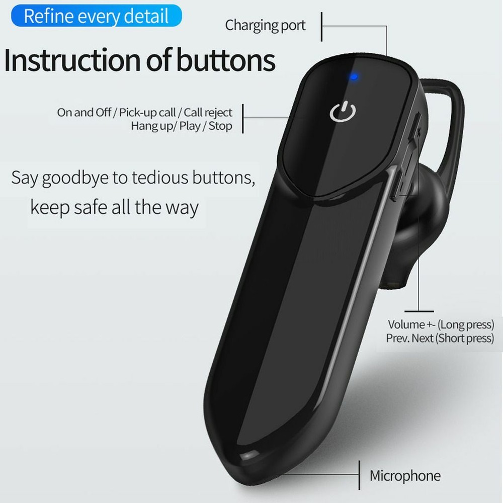 Wireless Earphone Bluetooth Earpiece Driving Headset for Android iOS Cell Phones