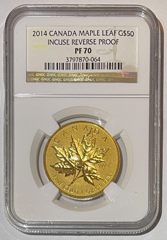 2014 Canada Maple Leaf GOLD Incuse Reverse Proof COMPLETE SET NGC PF70 1.4 oz