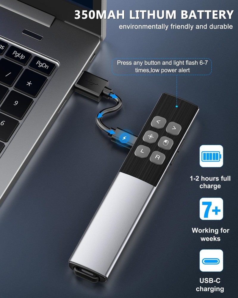 Wireless Presentation Clicker Air Mouse Gyro Volume Rechargeable Presenter