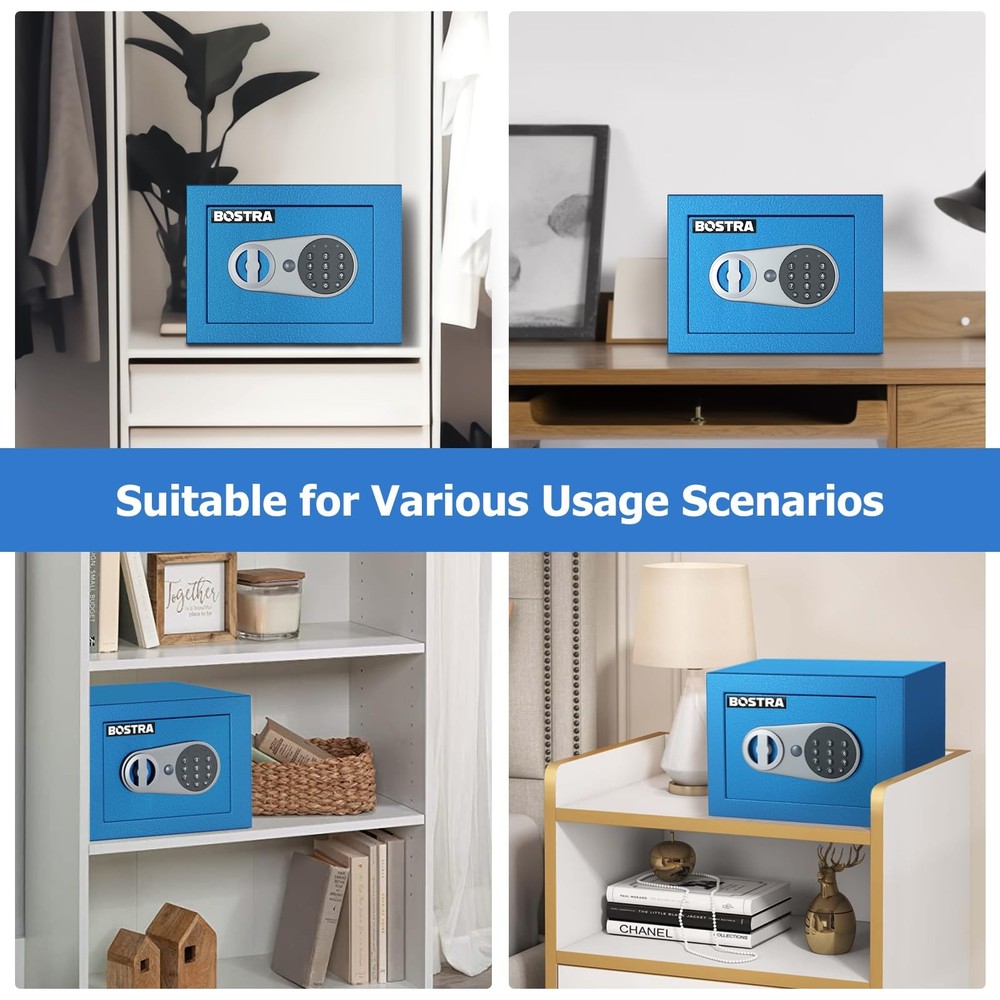 Botsa Fireproof Safe Box with Sensor Light Digital Keypad, Blue (6.6"x9"x6.5")