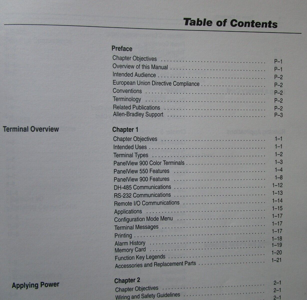 Allen Bradley PanelView 550/900 Operator Terminals User Manual 1996