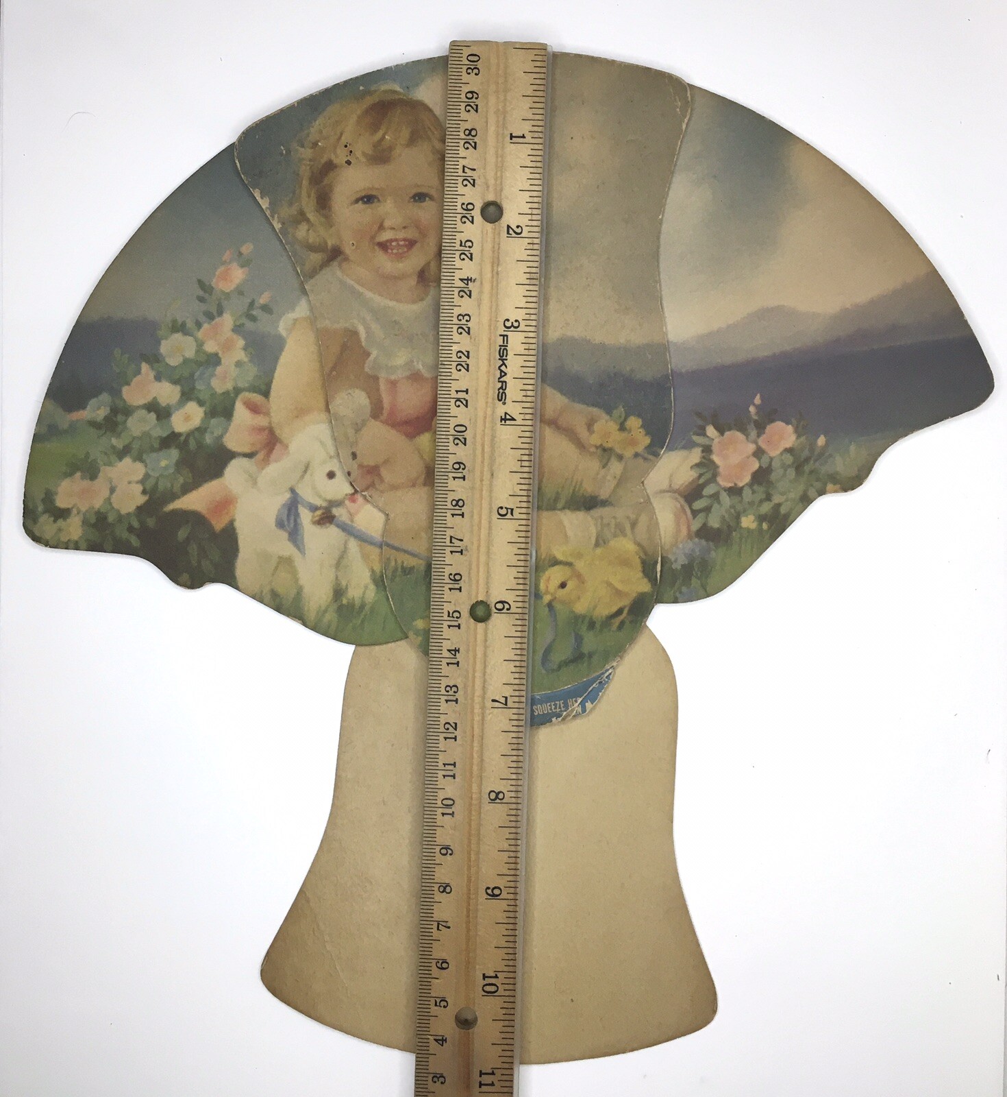 Vintage HAND FAN Dillsburg PA PAUL BILLETT Adorable Little Girl with Baby Chicks