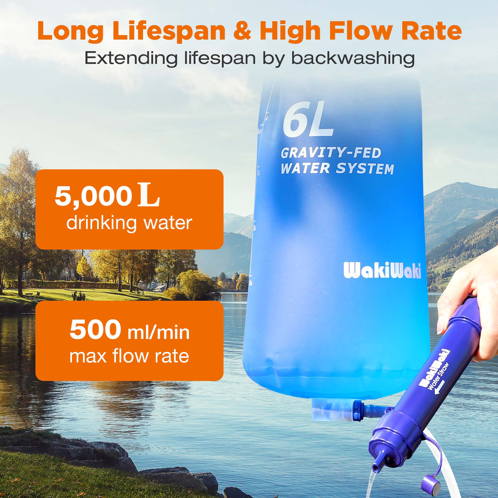 Water Filter Straw 3L/1Gal/6L/12L Gravity-Fed Water Bag for Backpacking Survival