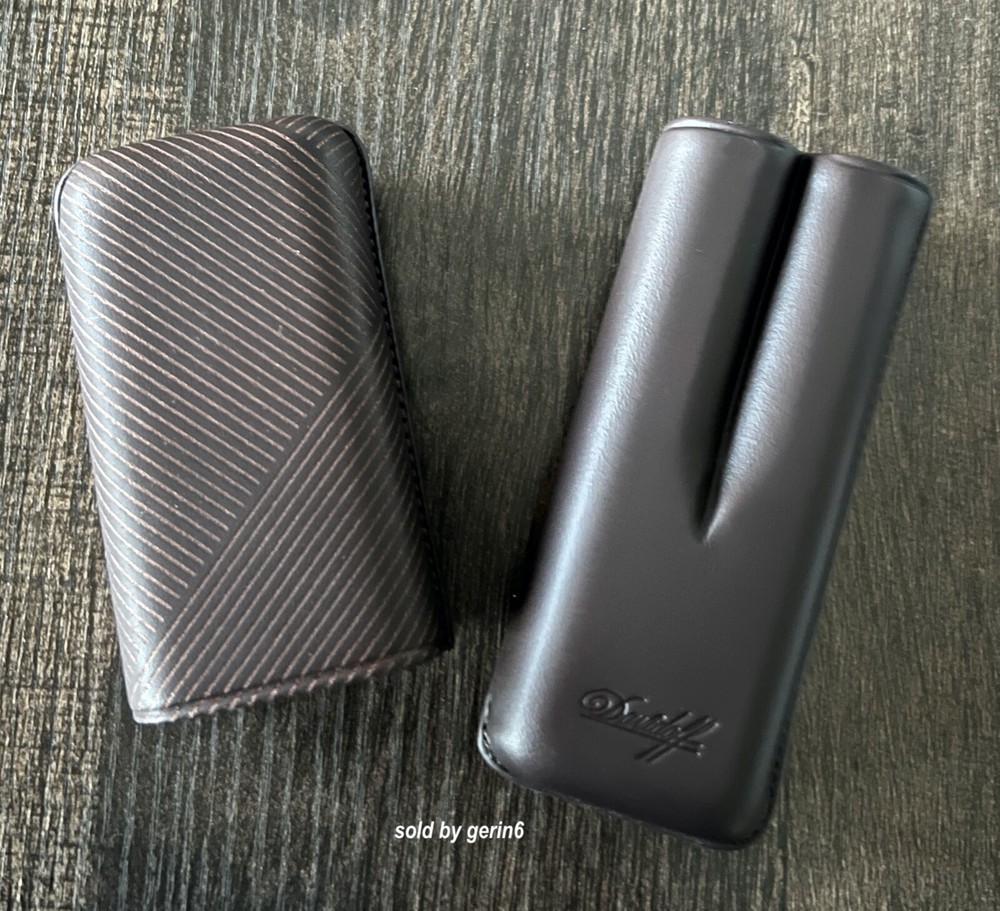 Davidoff Brown Leather Leaf Pattern Double Cigar Case / Pouch 105585