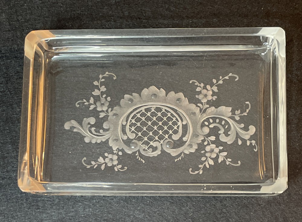 Germany Sterling Repousse Basket Etched Glass Insert Rectangular Swing Handle