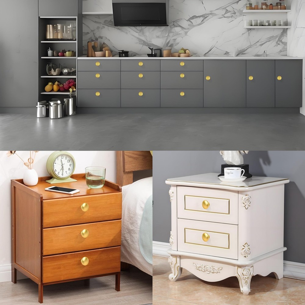 20 Pack Golden Plated Round Shining Kitchen Cabinet Knobs Cupboard Door Knobs...