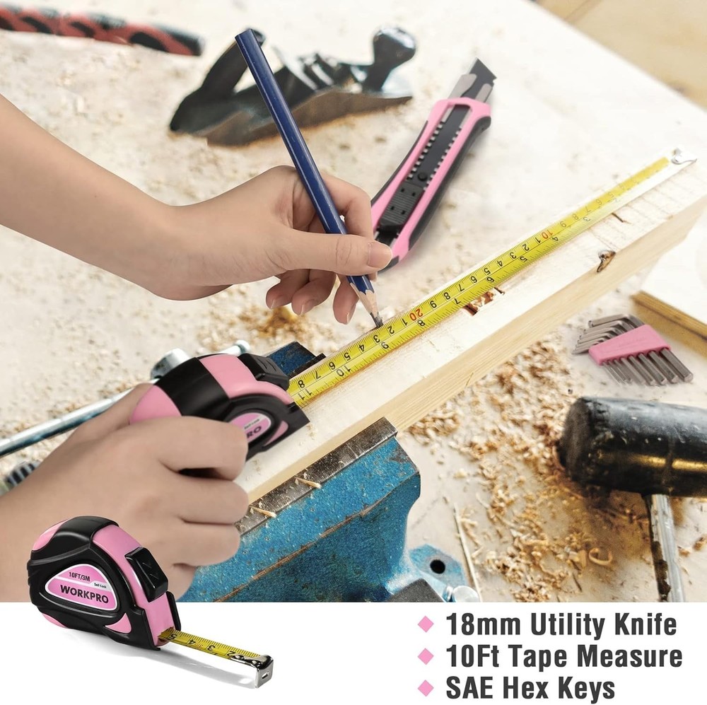 35-Piece Pink Tools Set, Household Tool Kit with Storage Toolbox, Basic Tool ...