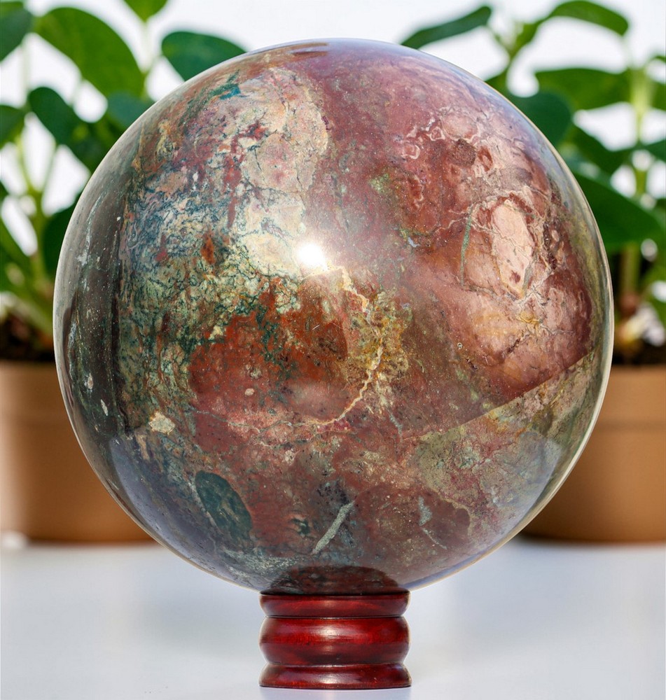 A+ Red OCEAN JASPER Crystal Sphere Healing Metaphysical Decor Stone 210mm