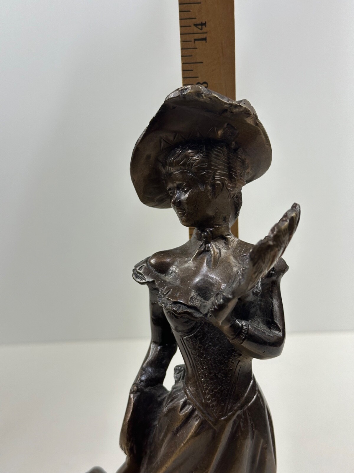 Vintage Victorian Lady Bronze Brass Statue Sculpture Holding Fan 13" High