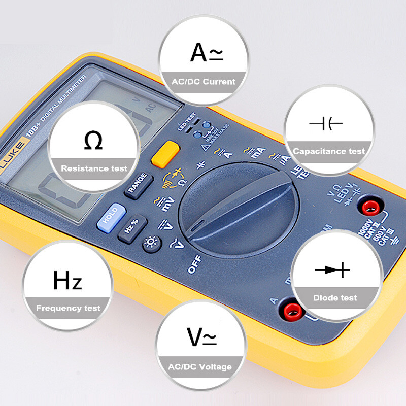 Fluke 18B+ AC/DC Voltage Current Digital Multimeter Auto/Manual Range LED Test