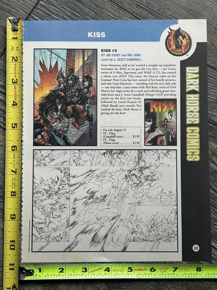 KISS Comic Ad Advert Kiss #2 Dark Horse Comics 2002 Vintage Kiss Memorabilia