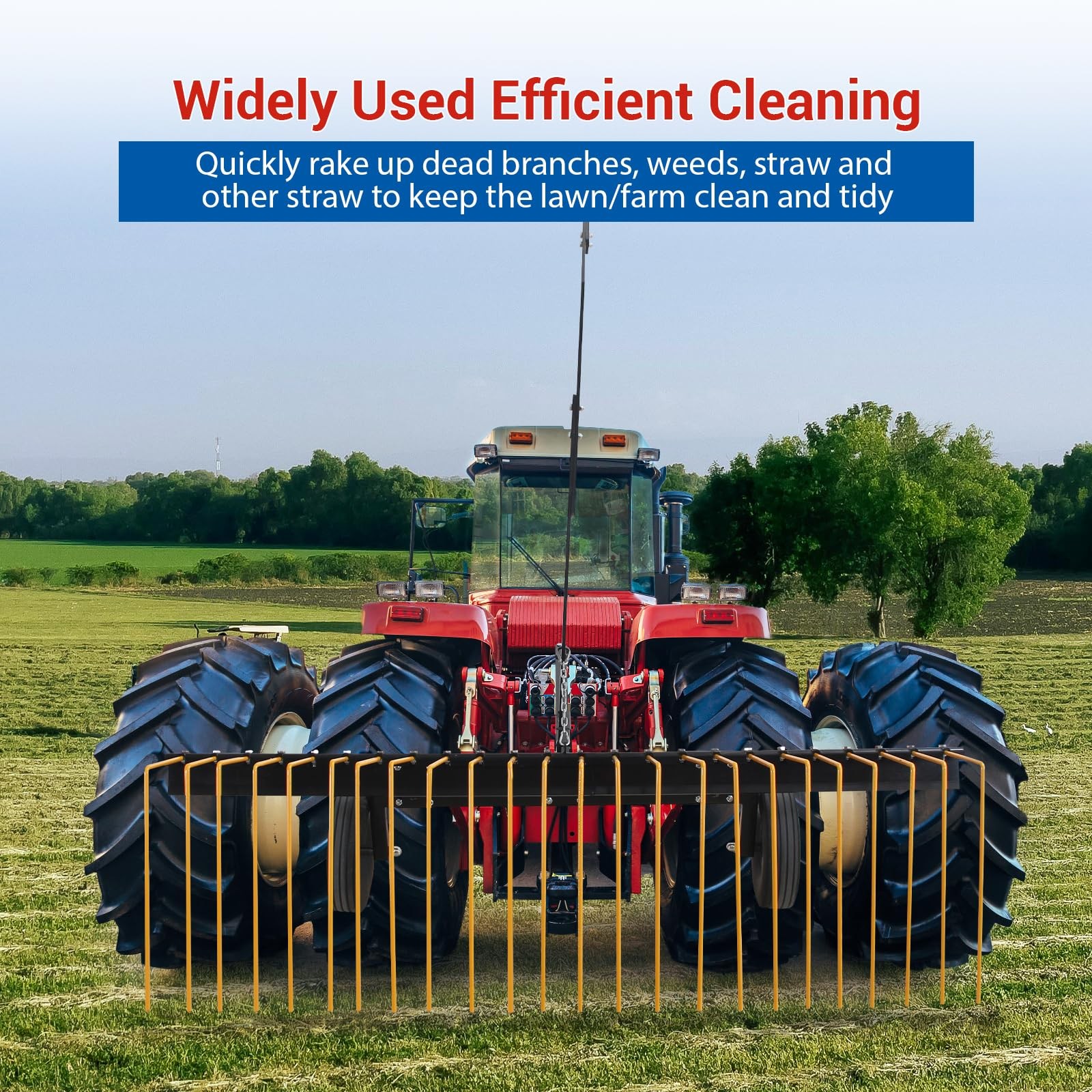 60" ATV Tow Behind Heavy Duty Steel Lawn Straw Rake Lawn Tractor Landscape Rake