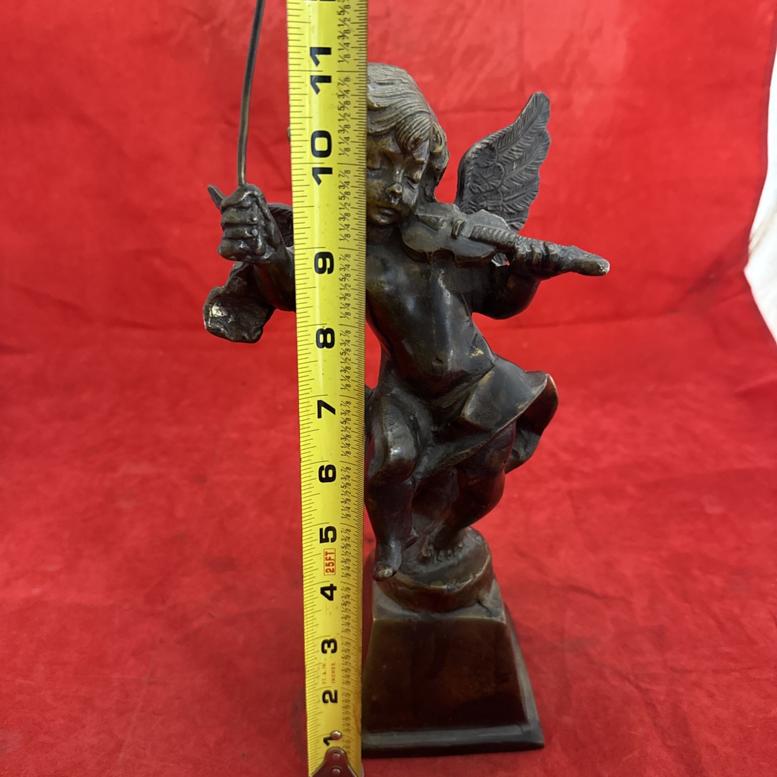 Bronze Cherub Angel Boy Playing Violin 12.5” Tall Heavy