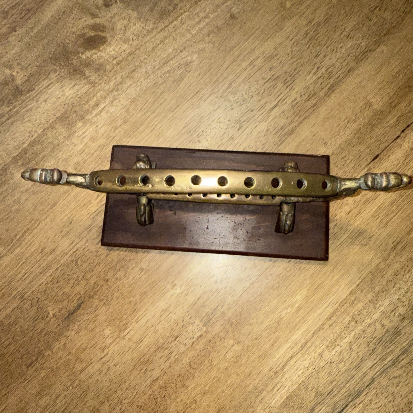 Vtg Chinese Metal Dragon Incense Burner Stand Wood Base Ornate Mythical Motif