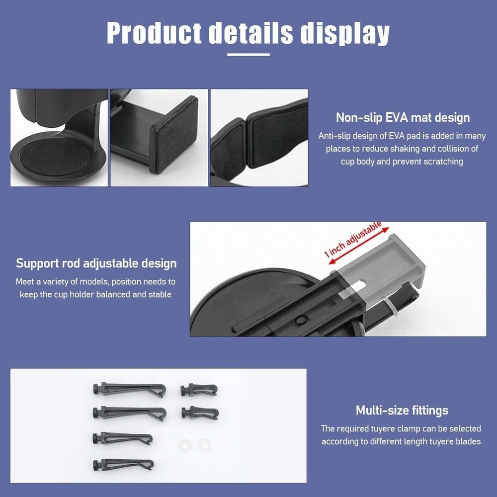 Universal A/C Vent Drink Holder with 3 Mounting Clip Sizes - Efficient Design