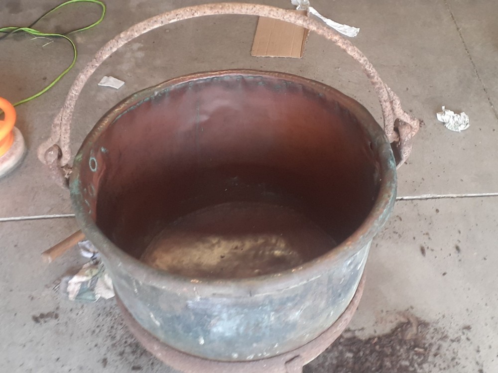 large antique copper kettle cauldron