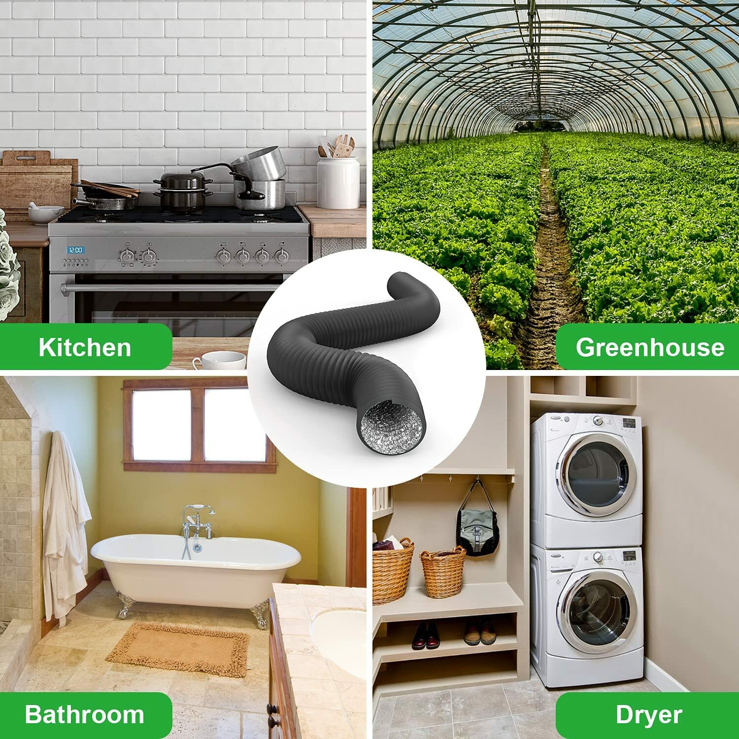 iPower Flexible 3/4/6/8 inch Aluminum Ducting Dryer Vent Hose for HVAC Exhaust