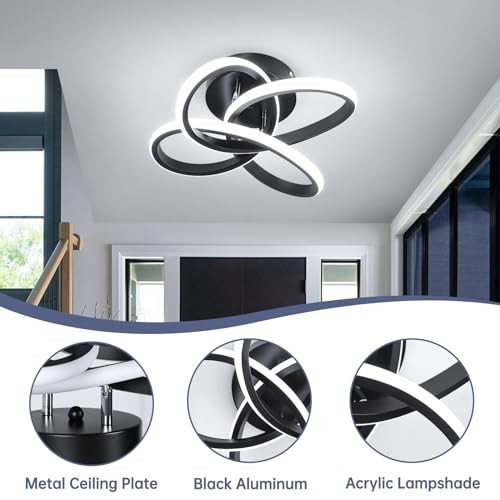 Modern Led Ceiling Light Fixture, 6000K Small Hallway Ceiling Light Black
