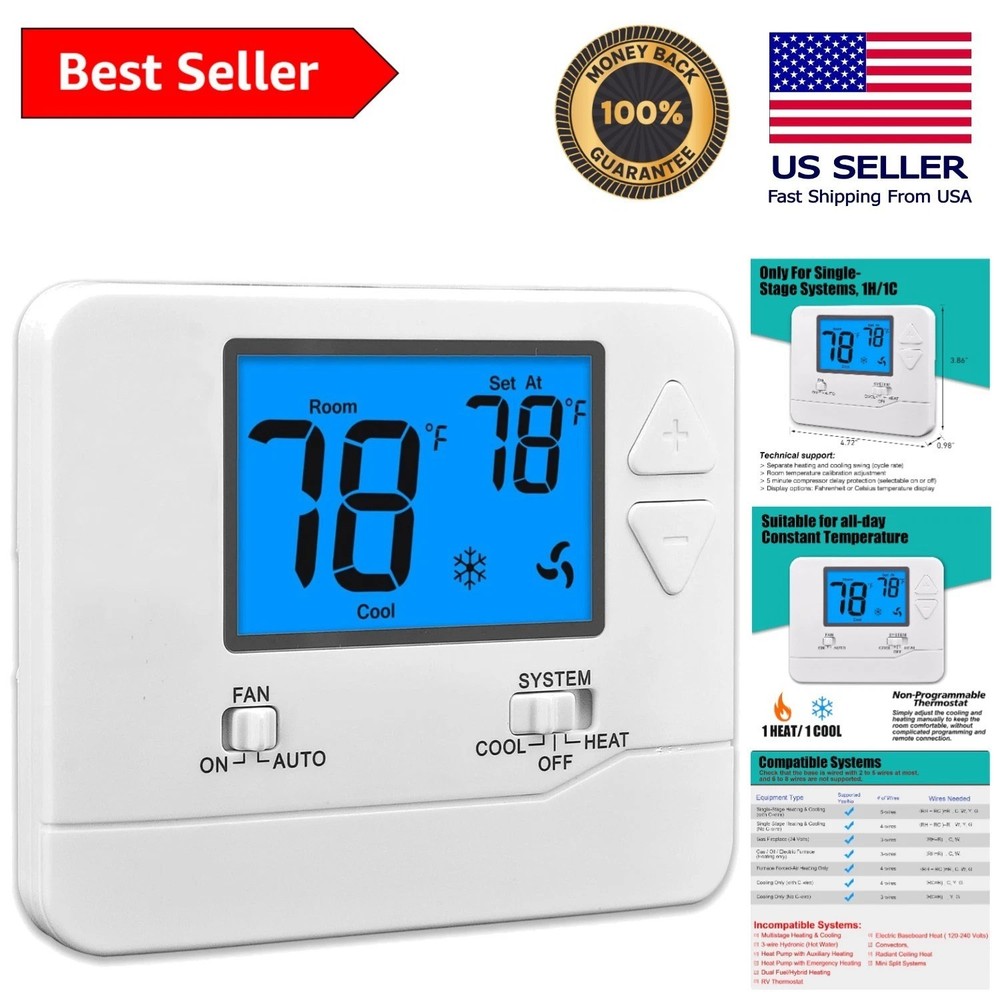 Deluxe Non-Programmable Thermostat for Single-Stage Heating & Cooling Systems