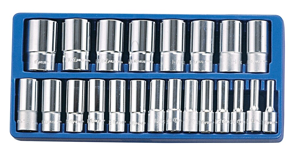 Genius Tools 22 Piece 1/2" Dr. SAE Deep Hand Socket Set - DS-422S