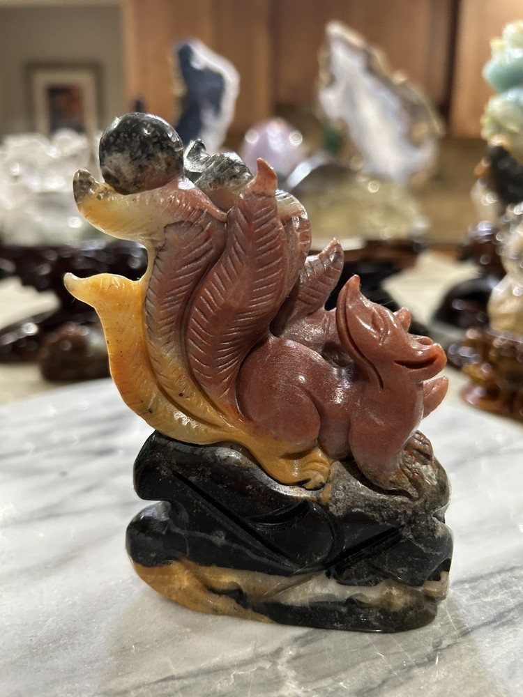 Amazonite 9 tail Fox carving