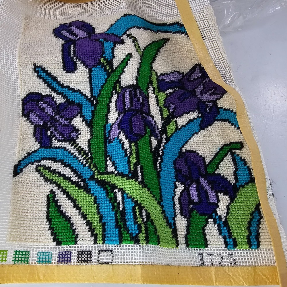 Iris Needlepoint Kit Trio3 Finished Extra Yarn & Canvas